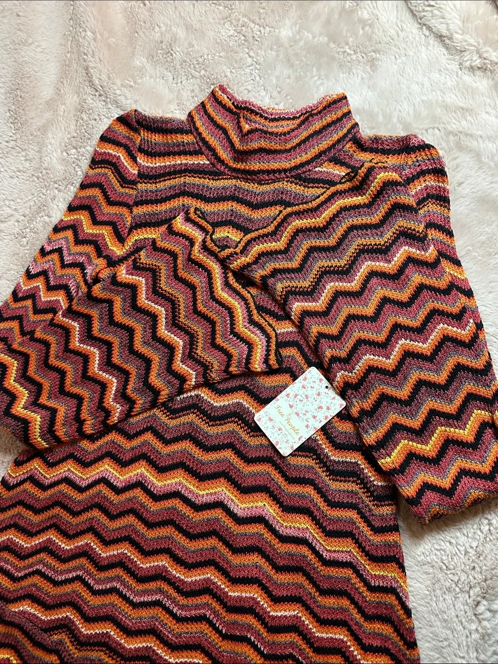 Free People Chevron Knit Midi Dress - Orange Pink Black